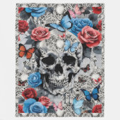 Couverture Polaire Crâne avec Roses et papillons Arrière - plan dente (Devant)