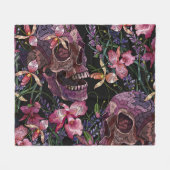 Couverture Polaire Crâne brodé : Motif gothique de l'orchidée (Devant (Horizontal))