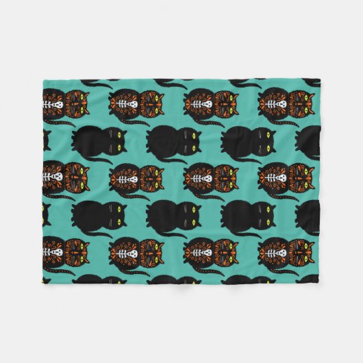 Couverture Polaire Crâne de chat noir (Devant (Horizontal))