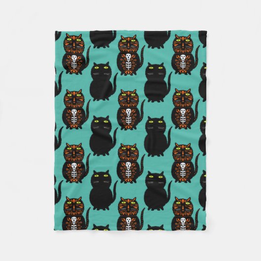 Couverture Polaire Crâne de chat noir (Devant)