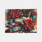 Couverture Polaire Crâne de la vache de Noël Poinsettias plumes (Devant (Horizontal))
