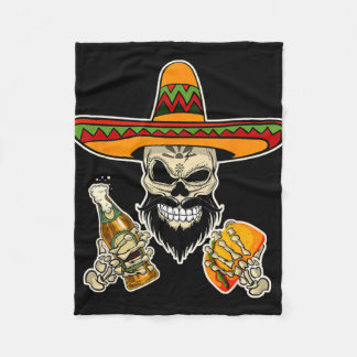 Couverture Polaire Crâne de sucre mexicain drôle avec des tacos et de