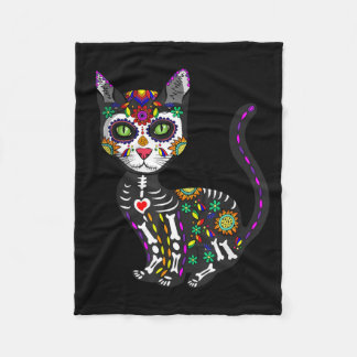 Couverture Polaire Crâne de sucre mignon chat mexicain Halloween jour