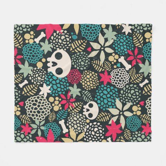 Couverture Polaire Crâne en fleurs (Devant (Horizontal))
