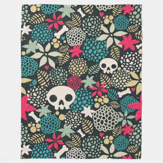 Couverture Polaire Crâne en fleurs (Devant)