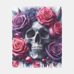 Couverture Polaire Crâne entouré de Roses dynamiques