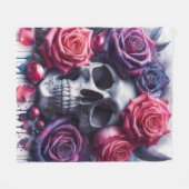 Couverture Polaire Crâne entouré de Roses dynamiques (Devant (Horizontal))