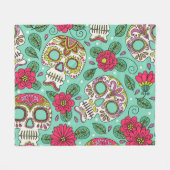 Couverture Polaire Crâne et fleurs mexicaines, sans soudure. (Devant (Horizontal))