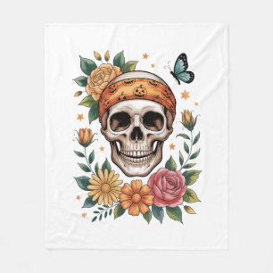 Couverture Polaire Crâne Floral Halloween Effrayant