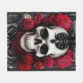 Couverture Polaire Crâne foncé et gothique et Rose (Devant (Horizontal))