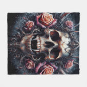 Couverture Polaire Crâne gothique orné de Rose (Devant (Horizontal))
