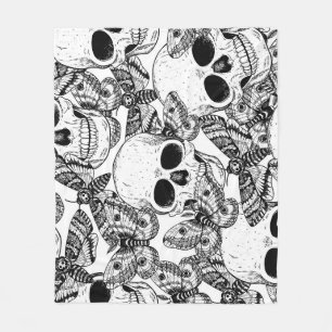 Couverture Polaire Crâne, papillons : motif vintage à main
