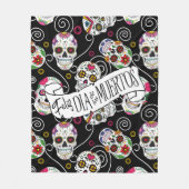 Couverture Polaire Crânes à sucre et tourbillons Rose noir ID725 (Devant)