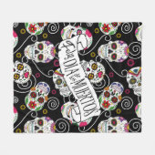 Couverture Polaire Crânes à sucre et tourbillons Rose noir ID725 (Devant (Horizontal))