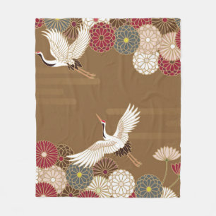 Couverture Polaire Cranes and chrysanthemums Japanese traditional pat