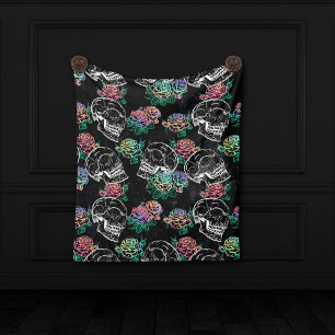 Couverture Polaire Crânes et Roses Ombre   Gothique Glam Pastel Grung