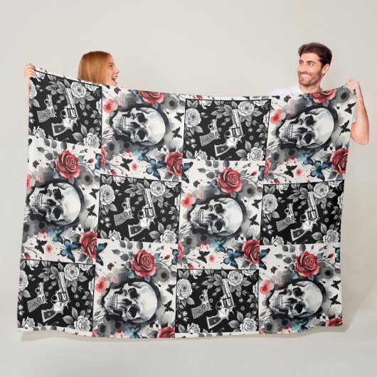 Couverture Polaire Crânes et Vintages volvers Floral (En situation)