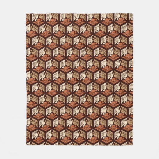 Couverture Polaire Cranes japanese, Tan, Rust & Chocolate Brown (Devant)