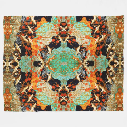 Couverture Polaire CRANES VOLONTAIRES AVEC FLEURS PRINTEMPS Floral ja (Devant (Horizontal))