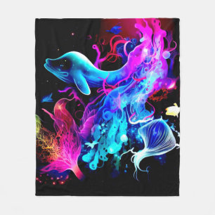 COUVERTURE POLAIRE CRÉATURES MARITIMES, ANIMAUX MARINS COULEUR LUMINE