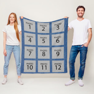 Couverture Polaire Créez-vous 12 Photo Collage sur denim textile