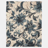 Couverture Polaire Crème courbée et conception florale bleu marine (Devant)