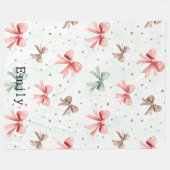 Couverture Polaire Crème de Menthe Rose Points & Rubans (Devant (Horizontal))