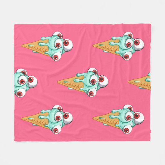 Couverture Polaire Crème glacée bleue aux yeux. Arrière - plan rose. (Devant (Horizontal))