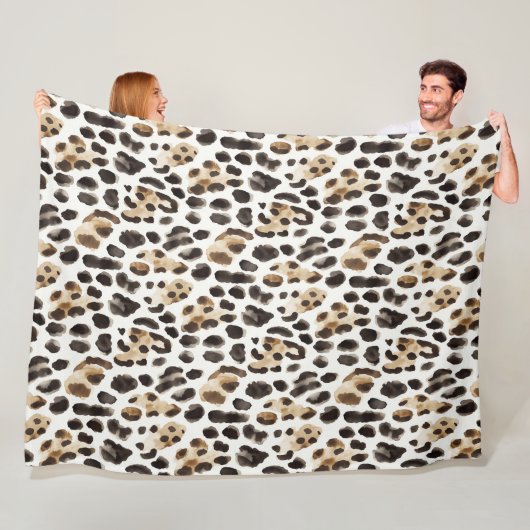 Couverture Polaire Crème Noir Brun Léopard Animal (En situation)