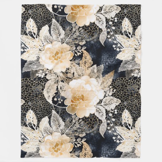 Couverture Polaire Crème noire sauvage Léopard Animal Floral (Devant)