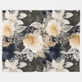 Couverture Polaire Crème noire sauvage Léopard Animal Floral (Devant (Horizontal))