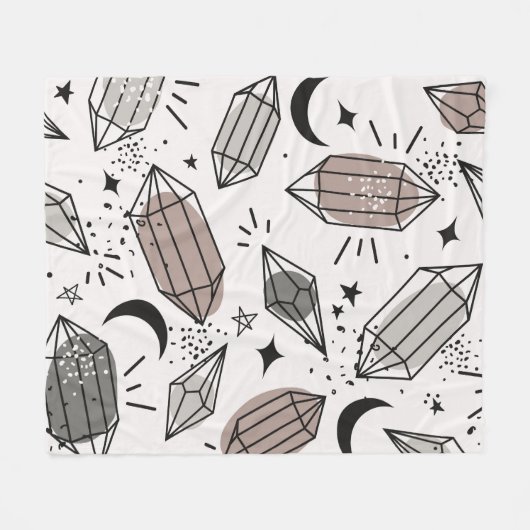 Couverture Polaire Cristaux, Lune, Étoiles, Design Chevauché. (Devant (Horizontal))