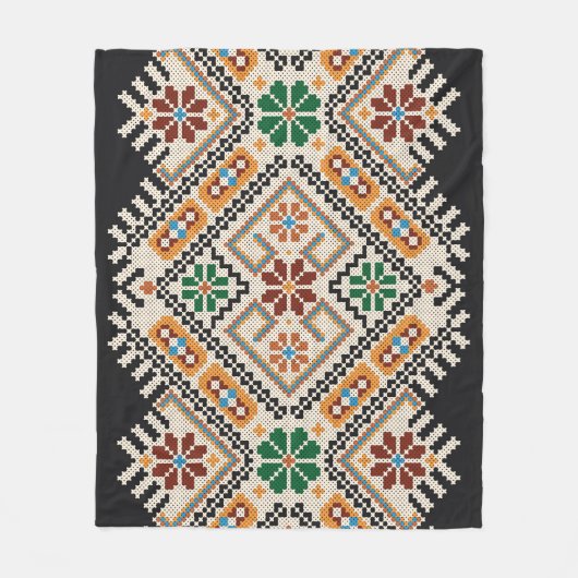 Couverture Polaire Crochet ukrainien : Motif artisanal ethnique. (Devant)