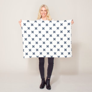 Couverture Polaire Crochets bleu-gris sur blanc