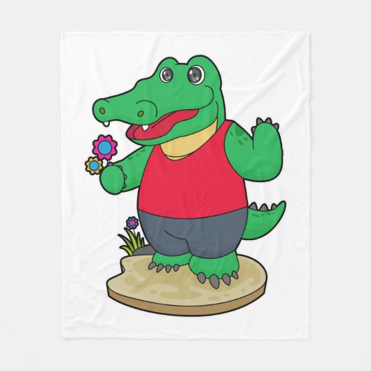 Couverture Polaire Crocodile aux fleurs (Devant)