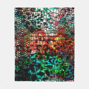 Couverture Polaire Crocodile et léopard motif avec abstrait coloré
