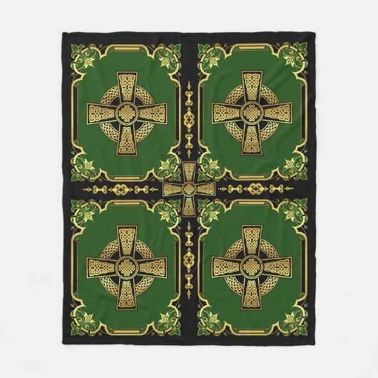 Couverture Polaire Croix celtique irlandaise/croix noire/or/verte (Devant)