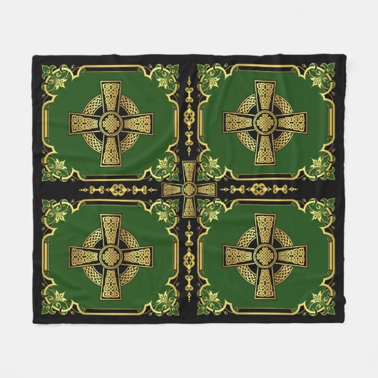 Couverture Polaire Croix celtique irlandaise/croix noire/or/verte (Devant (Horizontal))