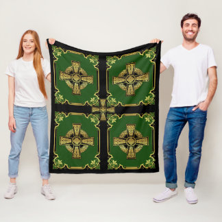 Couverture Polaire Croix celtique irlandaise/noir/or/croix verte Celt