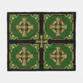 Couverture Polaire Croix celtique irlandaise/noir/or/croix verte Celt (Devant (Horizontal))