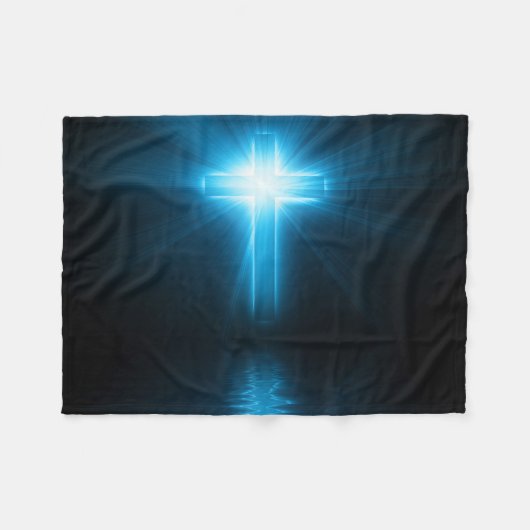 Couverture Polaire Croix chrétienne en lumière bleue (Devant (Horizontal))