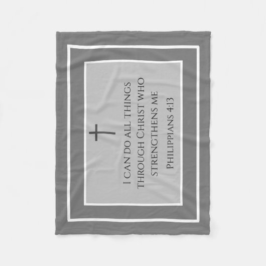 Couverture Polaire Croix classique Écriture Philippiens 4:13 Gris (Devant)