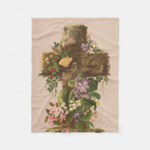 Couverture Polaire Croix florale rustique vintage, carte de Pâques,