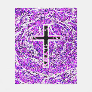 COUVERTURE POLAIRE CROIX NOIRE ET ROSE AVEC ARRIÈRE - PLAN VIOLET