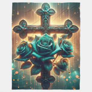 Couverture Polaire "Croix Rose bleue et chrétienne"