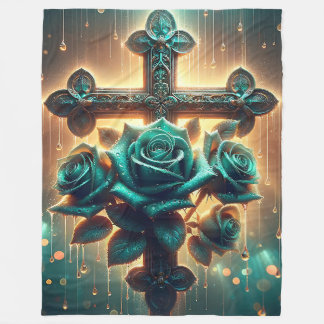 Couverture Polaire "Croix Rose bleue et chrétienne"