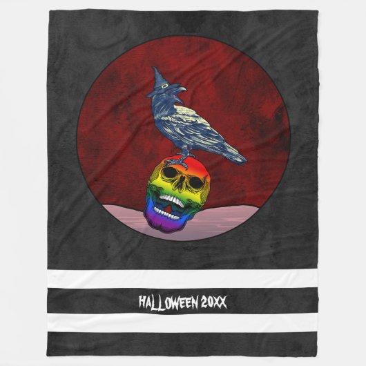 Couverture Polaire Crow d'Halloween sur le crâne dans les couleurs du (Devant)