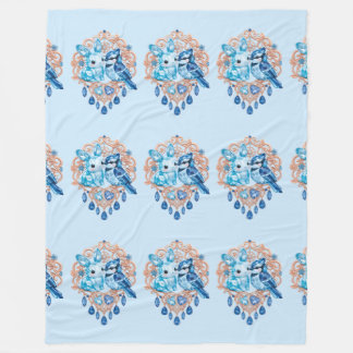 Couverture Polaire Crystal Blue Bunny and Blue Jay Heart