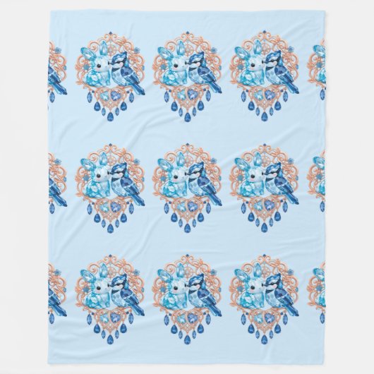 Couverture Polaire Crystal Blue Bunny and Blue Jay Heart (Devant)