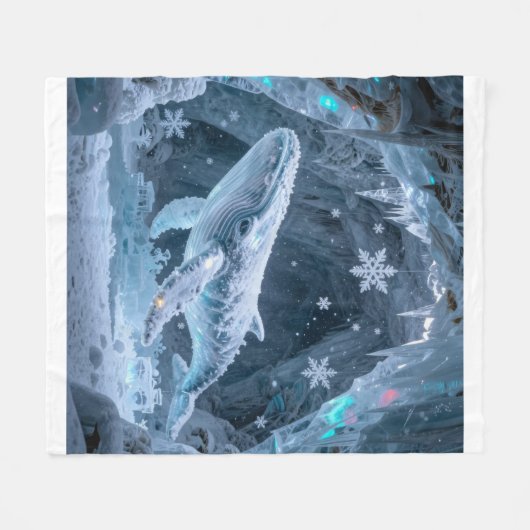 Couverture Polaire Crystal Ice Whale in Enchanted Frozen Cavern (Devant (Horizontal))